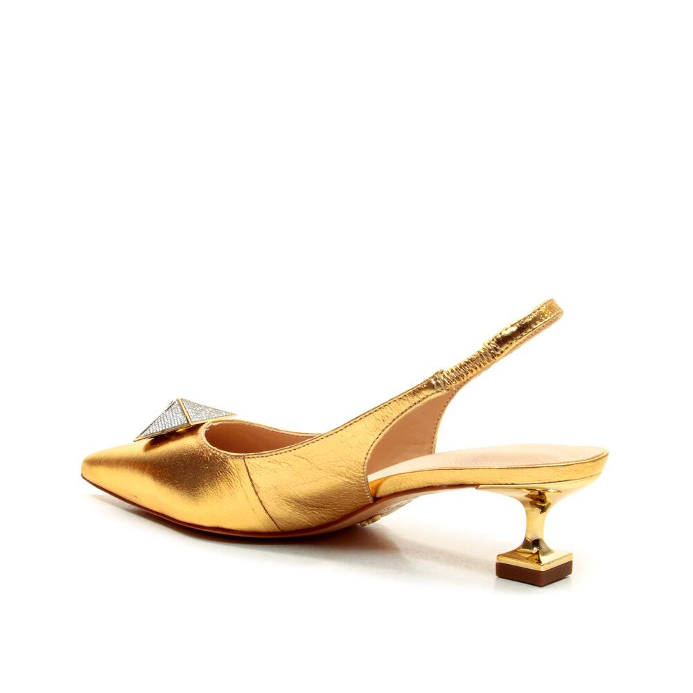 Slingback Couro Ouro Salto Baixo Cecconello 2393011-1 Dourado 3
