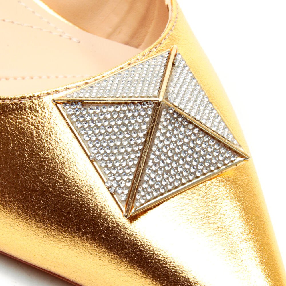 Slingback Couro Ouro Salto Baixo Cecconello 2393011-1 Dourado 5