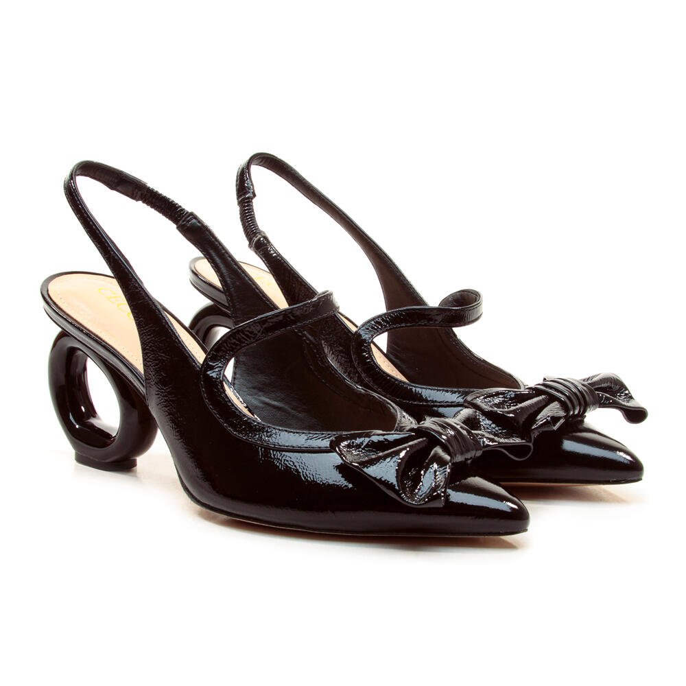 Slingback Couro Preto Salto Médio Cecconello 2464001-3 Preto 4