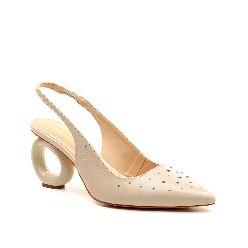 Slingback Couro Off White Salto Médio Cecconello 2464003-1 Off White 2