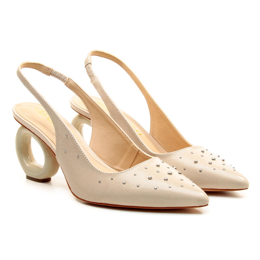 Slingback Couro Off White Salto Médio Cecconello 2464003-1 Off White 4