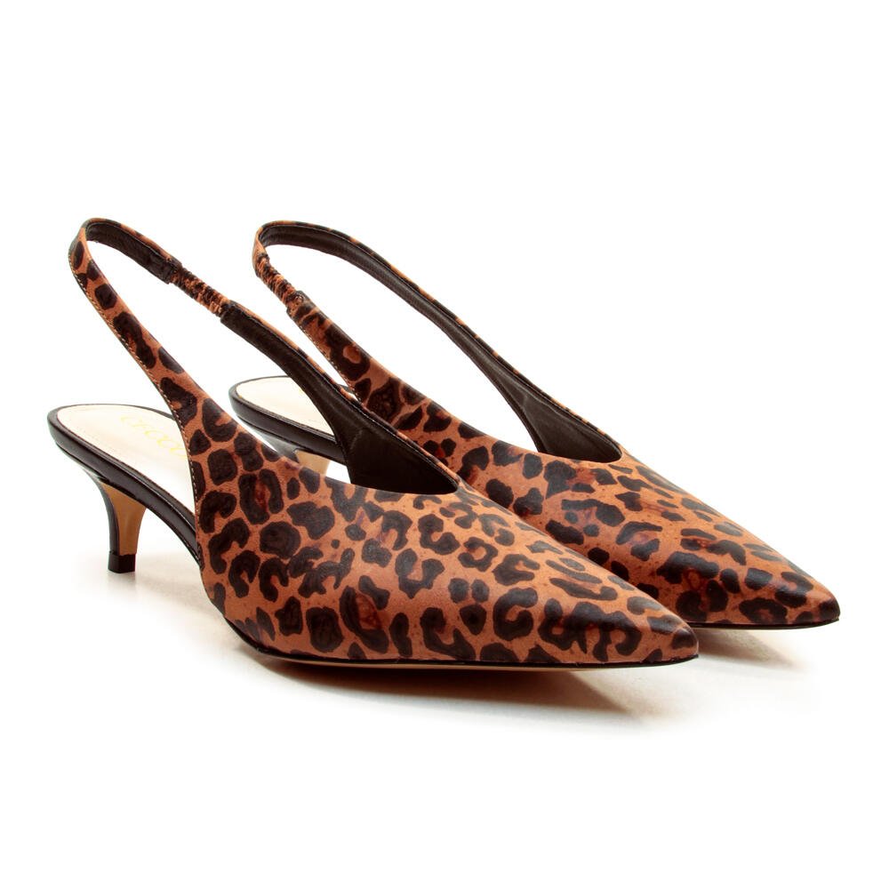 Slingback Couro Onça Salto Baixo Cecconello 2629002-13 Onça 4