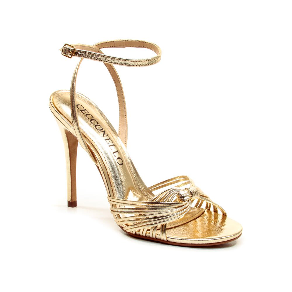 Sandália Couro Ouro Light Salto Alto Cecconello 2844003-4 Dourado 2