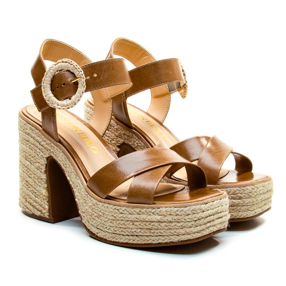 Sandália Plataforma Couro Marrom Cecconello 2850001-3 Marrom 5
