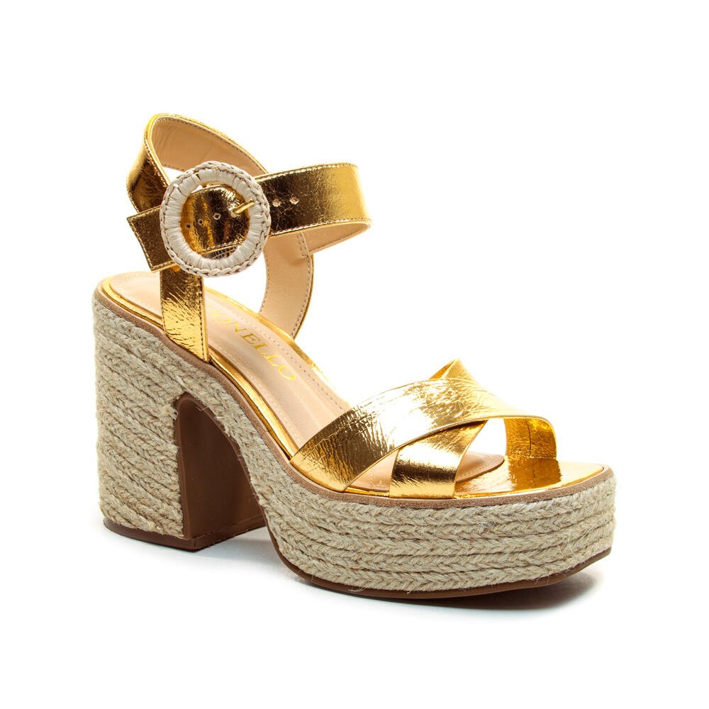 Sandália Plataforma Couro Ouro Cecconello 2850001-2 Dourado 3