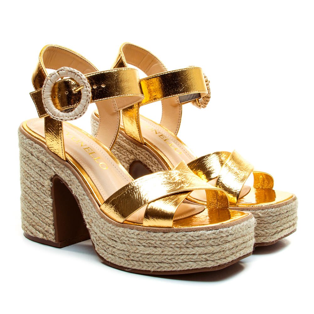 Sandália Plataforma Couro Ouro Cecconello 2850001-2 Dourado 5