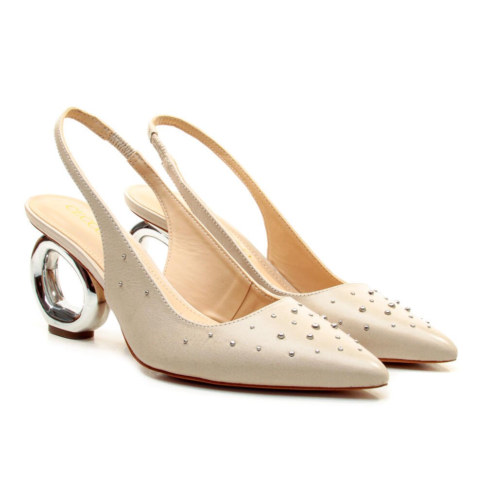 Slingback Couro Off White Salto Médio Cecconello 2464003-2 Off White 4