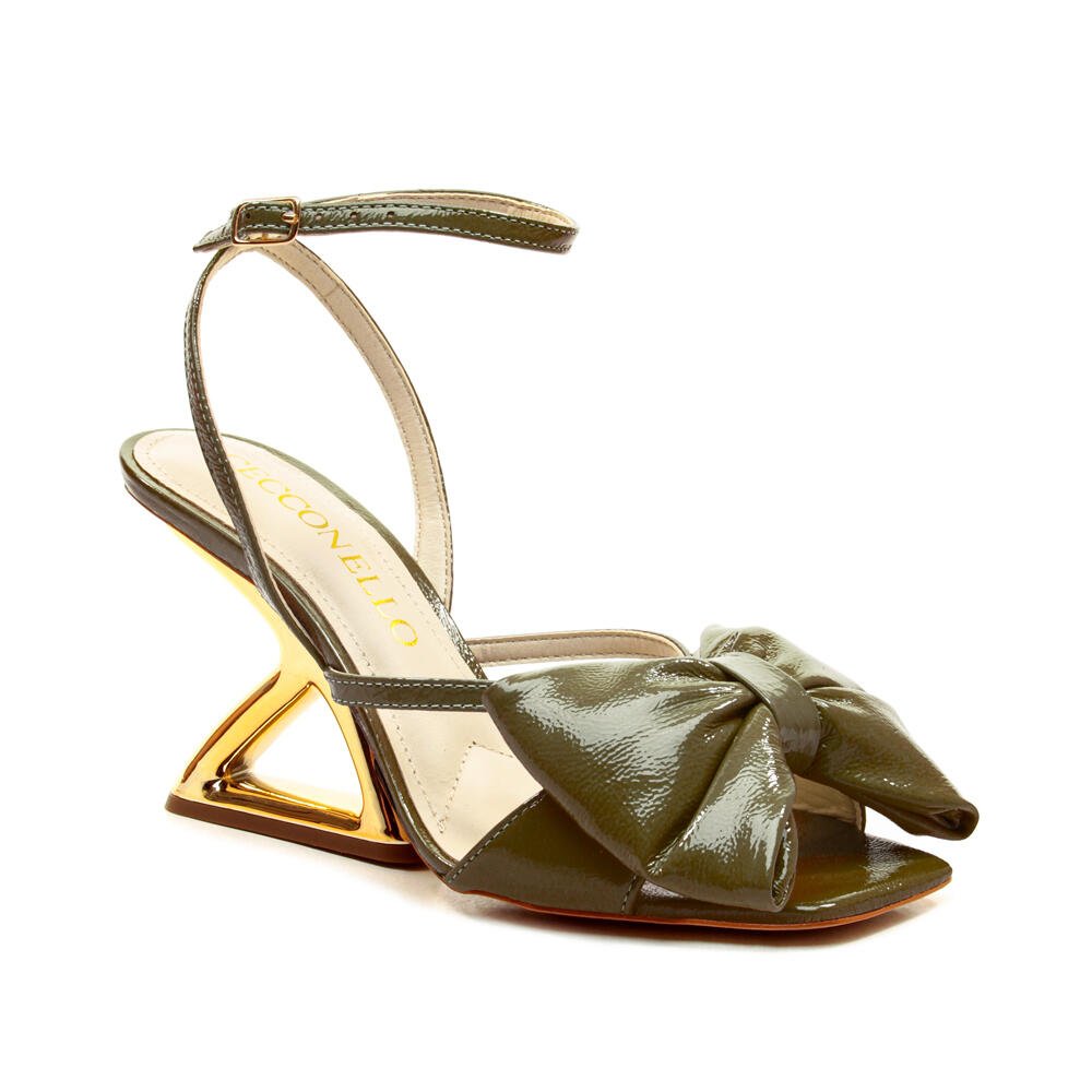 Sandália Couro Verde Salto Alto Vazado Cecconello 2654001-10 Verde 2