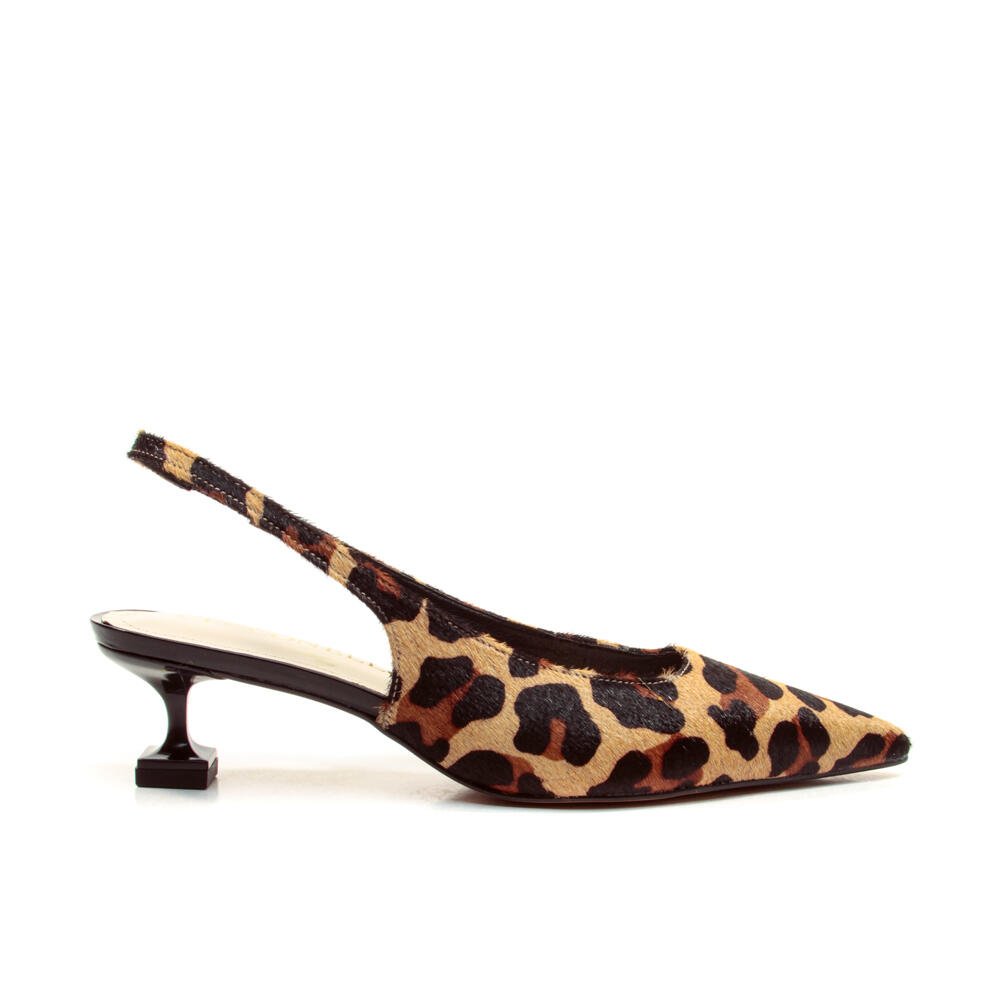 Slingback Couro Onça Salto Baixo Cecconello 2393002-23