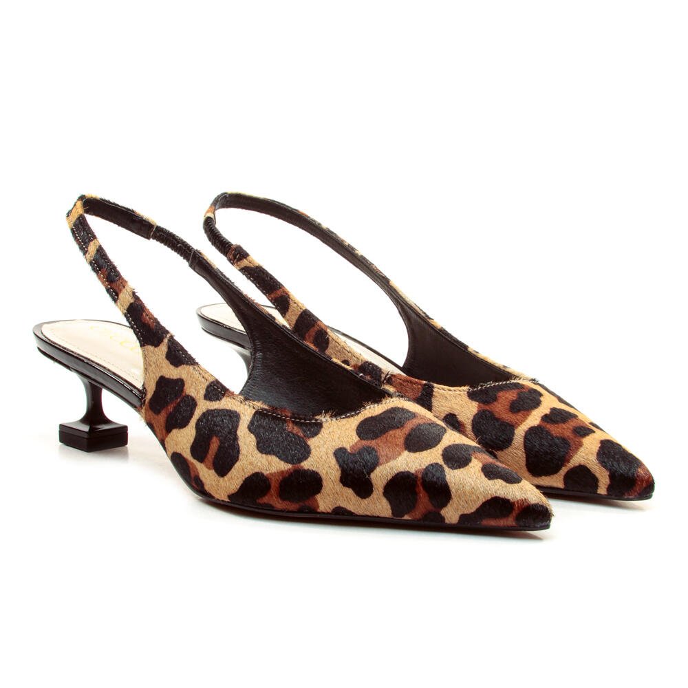 Slingback Couro Onça Salto Baixo Cecconello 2393002-23 Onça 4