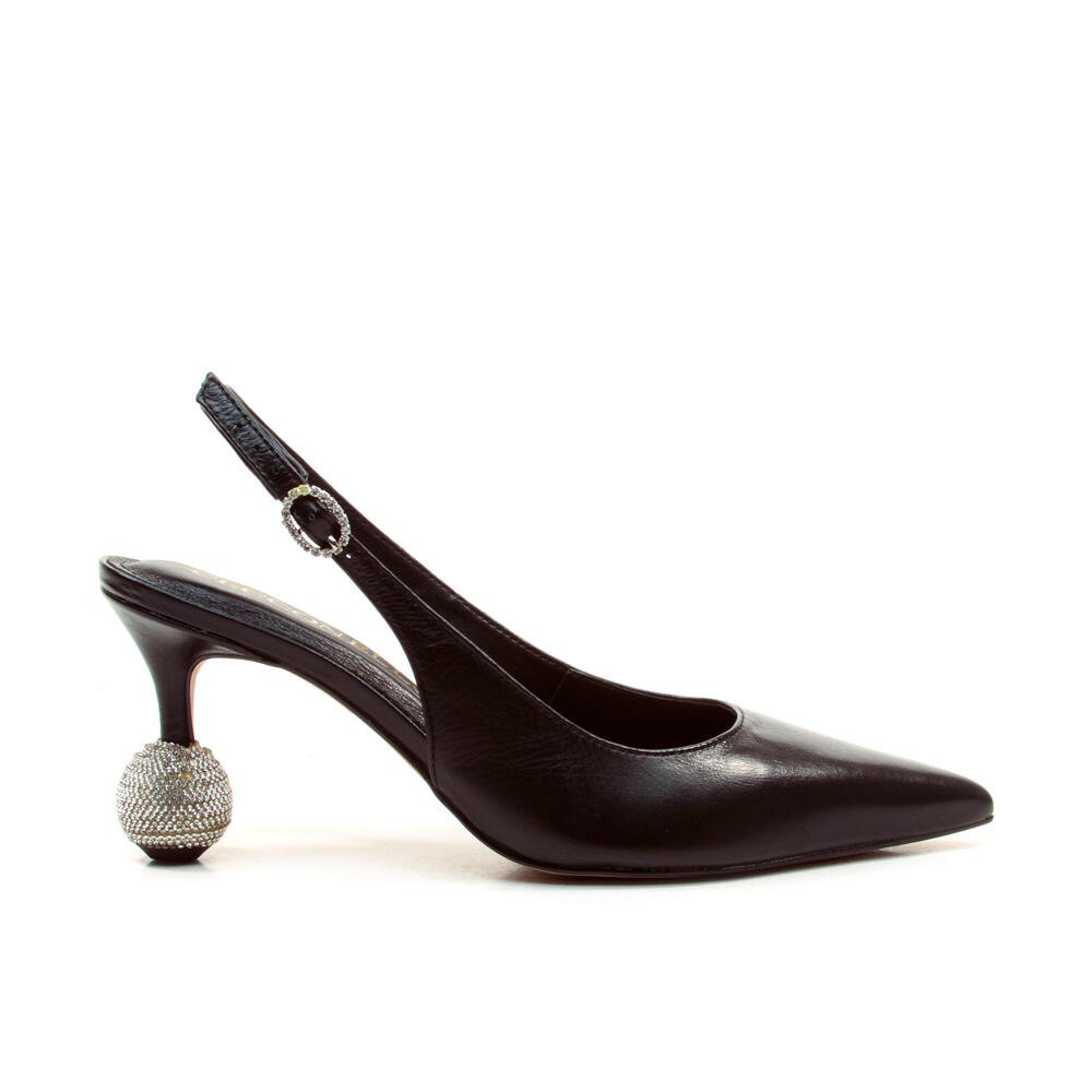 Slingback Couro Preto Salto Médio Cecconello 2855001-4