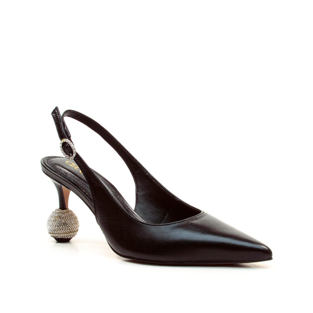Slingback Couro Preto Salto Médio Cecconello 2855001-4 Preto 2