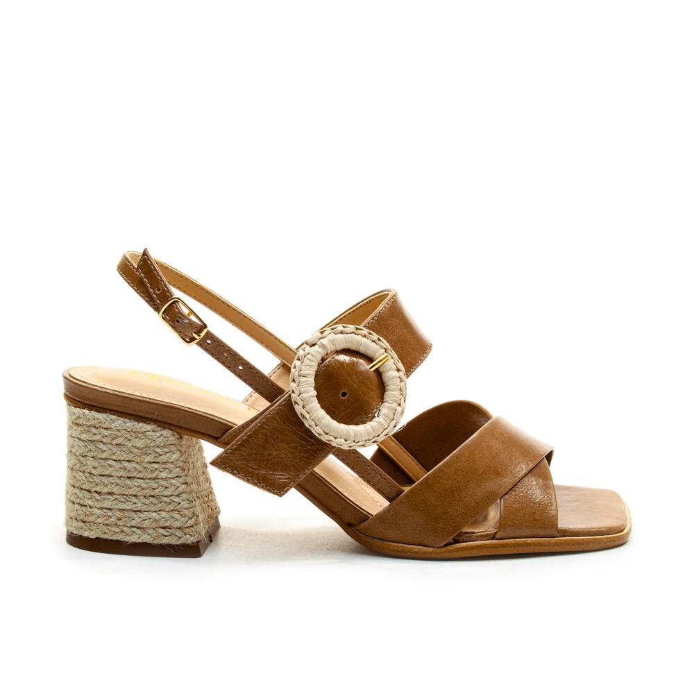 Sandália Couro Marrom Salto Bloco Cecconello 2851001-2