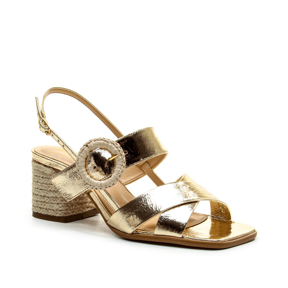 Sandália Couro Ouro Light Salto Bloco Cecconello 2851001-3 Dourado 2