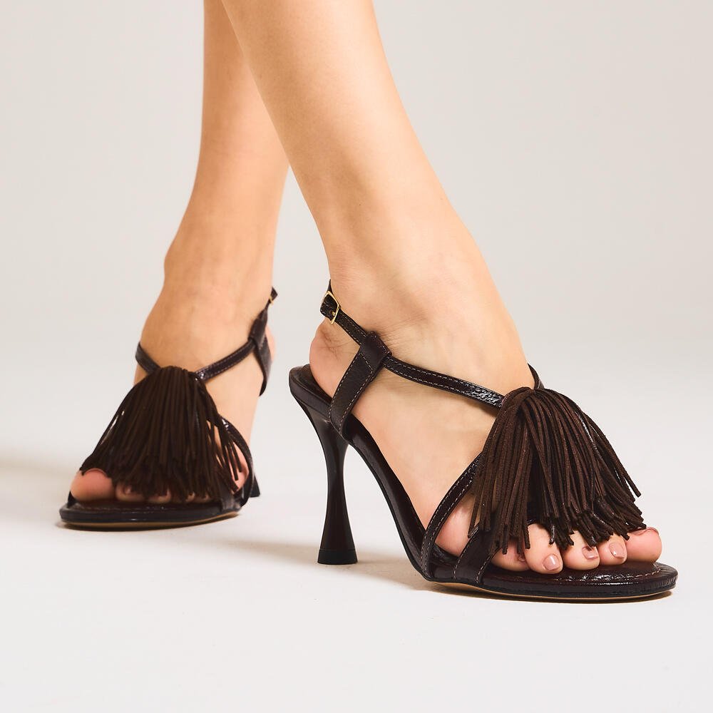 Sandália Couro Marrom Salto Alto Cecconello 2894001-2 Café 2