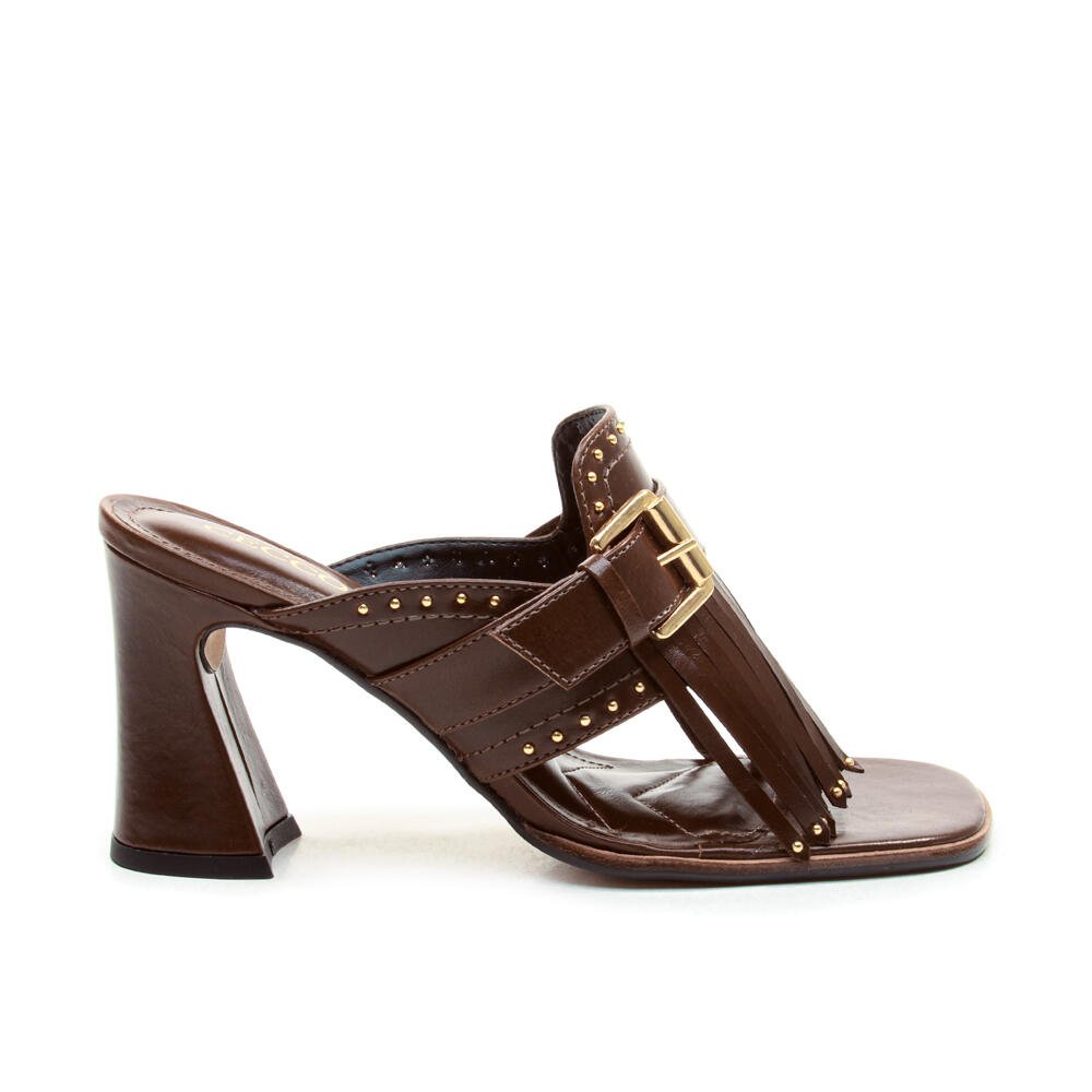 Tamanco Couro Marrom Salto Médio Cecconello 2888001-2