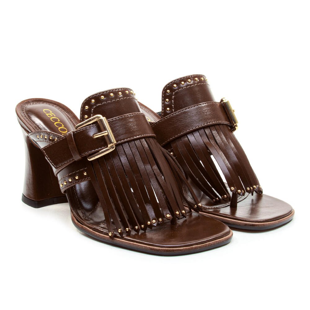 Tamanco Couro Marrom Salto Médio Cecconello 2888001-2 Marrom 5