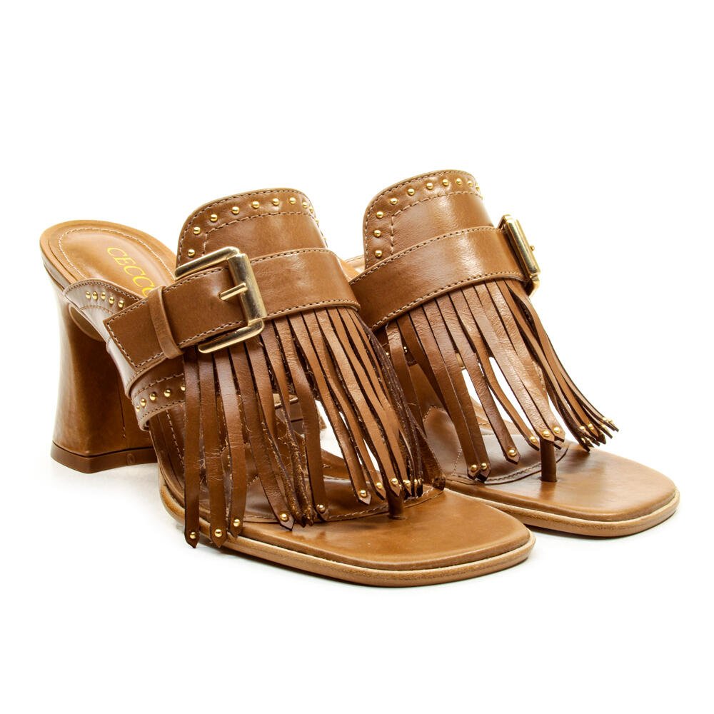 Tamanco Couro Marrom Salto Médio Cecconello 2888001-1 Marrom 5