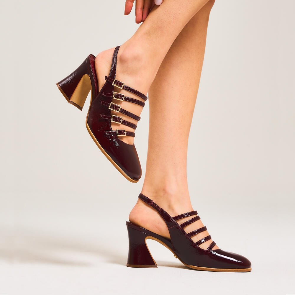 Slingback Couro Bordô Salto Médio Cecconello 2883001-2 Bordô 2