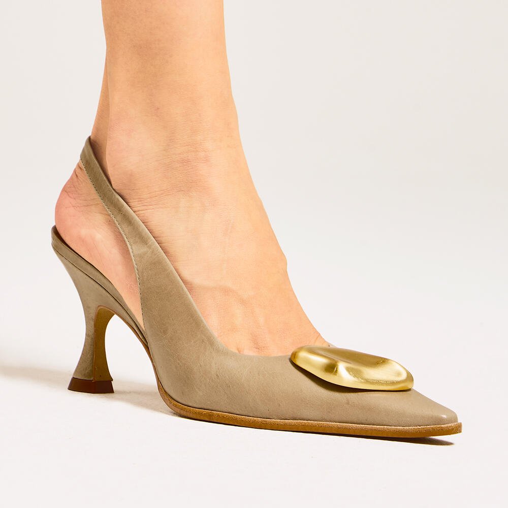 Slingback Couro Nude Salto Médio Cecconello 2905003-2 Bege 2