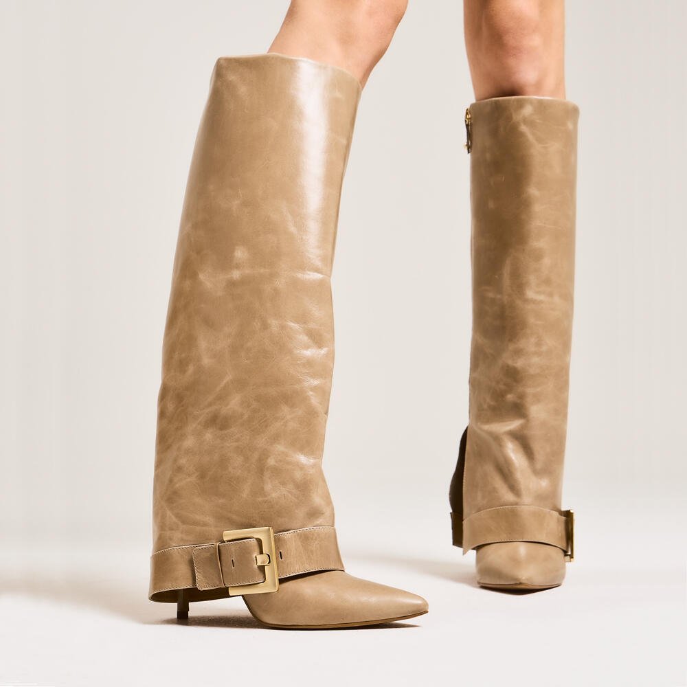 Bota Couro Nude Cano Longo Cecconello 2886002-3 Bege 2