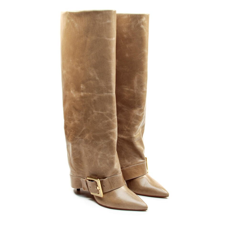 Bota Couro Nude Cano Longo Cecconello 2886002-3 Bege 5