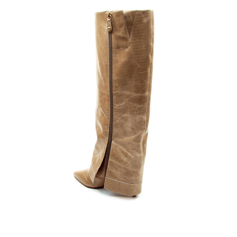 Bota Couro Nude Cano Longo Cecconello 2886002-3 Bege 4