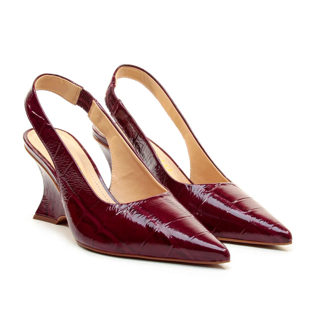 Slingback Couro Bordô Salto Médio Cecconello 2880003-5 Bordô 4