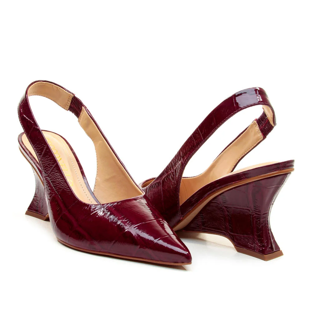 Slingback Couro Bordô Salto Médio Cecconello 2880003-5 Bordô 5