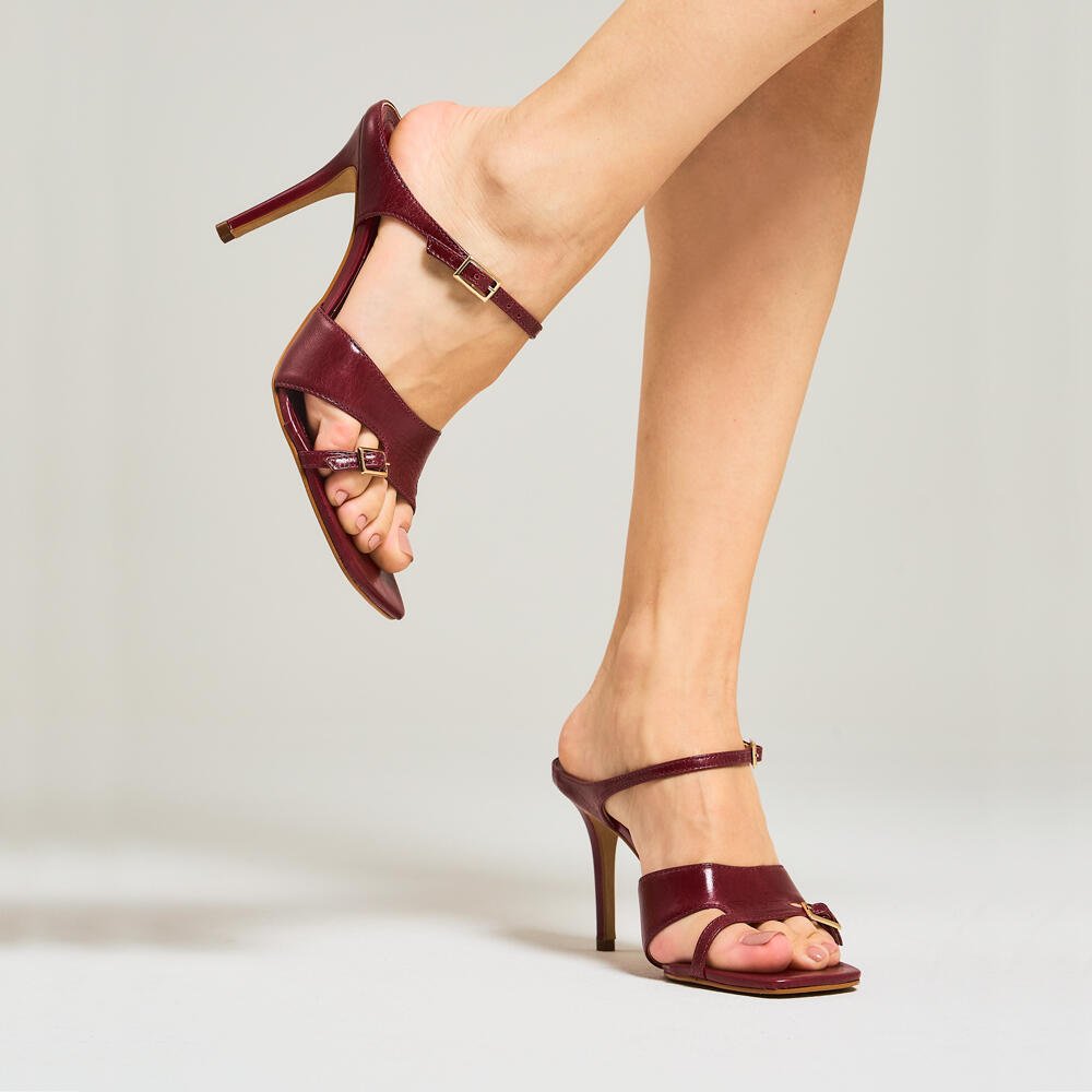 Tamanco Couro Bordô Salto Alto Cecconello 2885001-1 Bordô 2