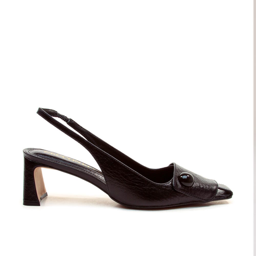 Slingback Couro Preto Salto Baixo Cecconello 2901001-5
