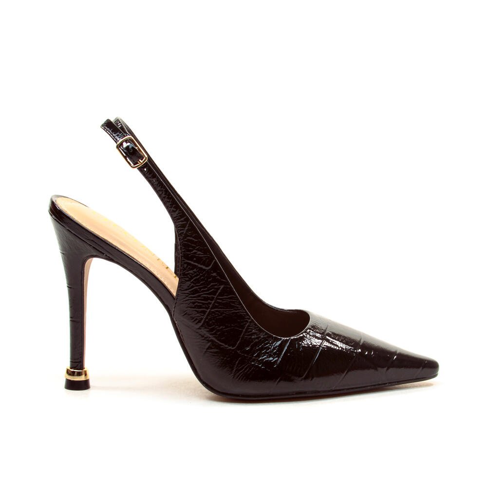 Slingback Couro Preto Salto Alto Cecconello 2938001-2