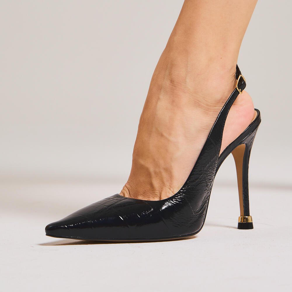 Slingback Couro Preto Salto Alto Cecconello 2938001-2 Preto 2