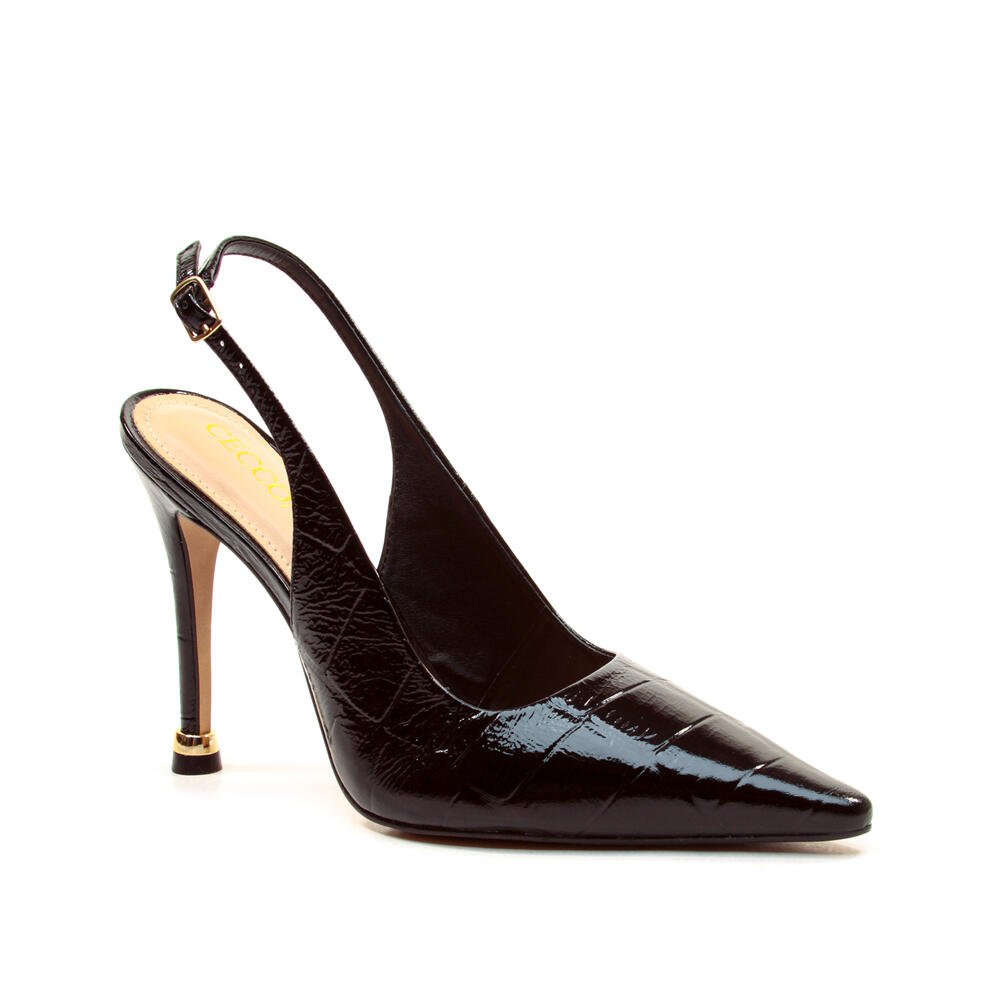 Slingback Couro Preto Salto Alto Cecconello 2938001-2 Preto 3