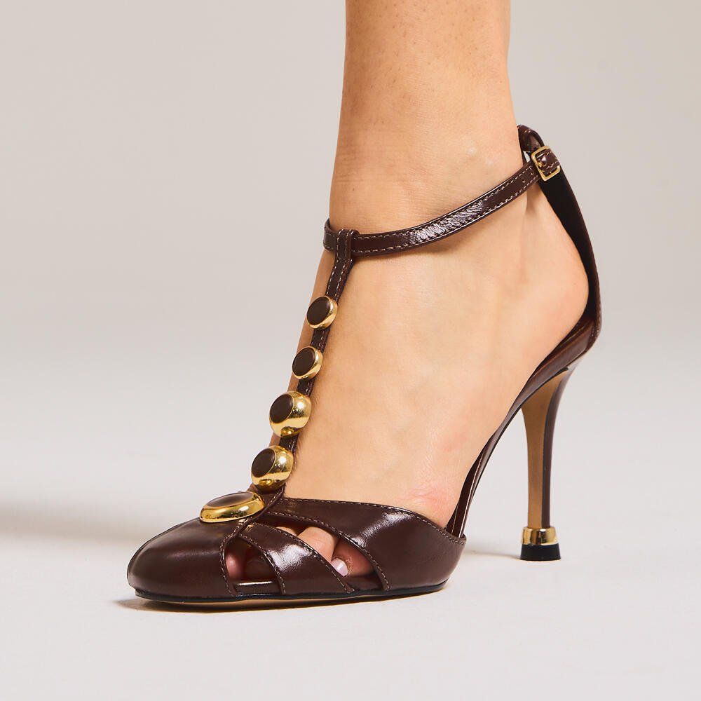 Sandália Couro Marrom Salto Alto Cecconello 2902001-3 Marrom 2