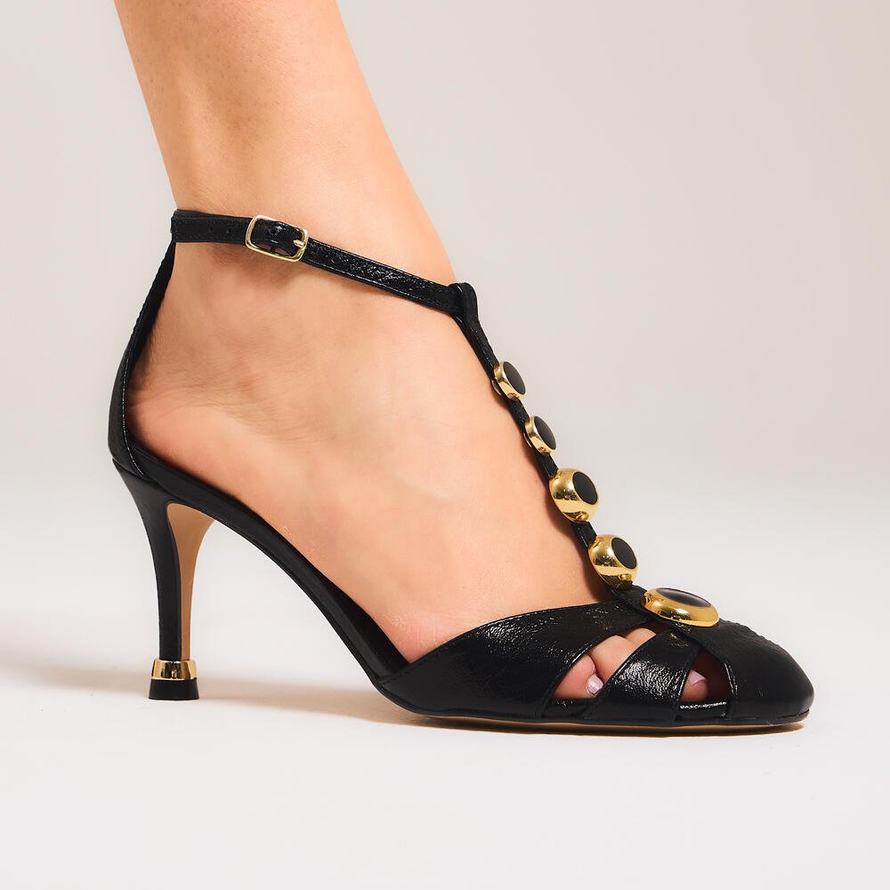 Sandália Couro Preto Salto Médio Cecconello 2903001-2 Preto 2