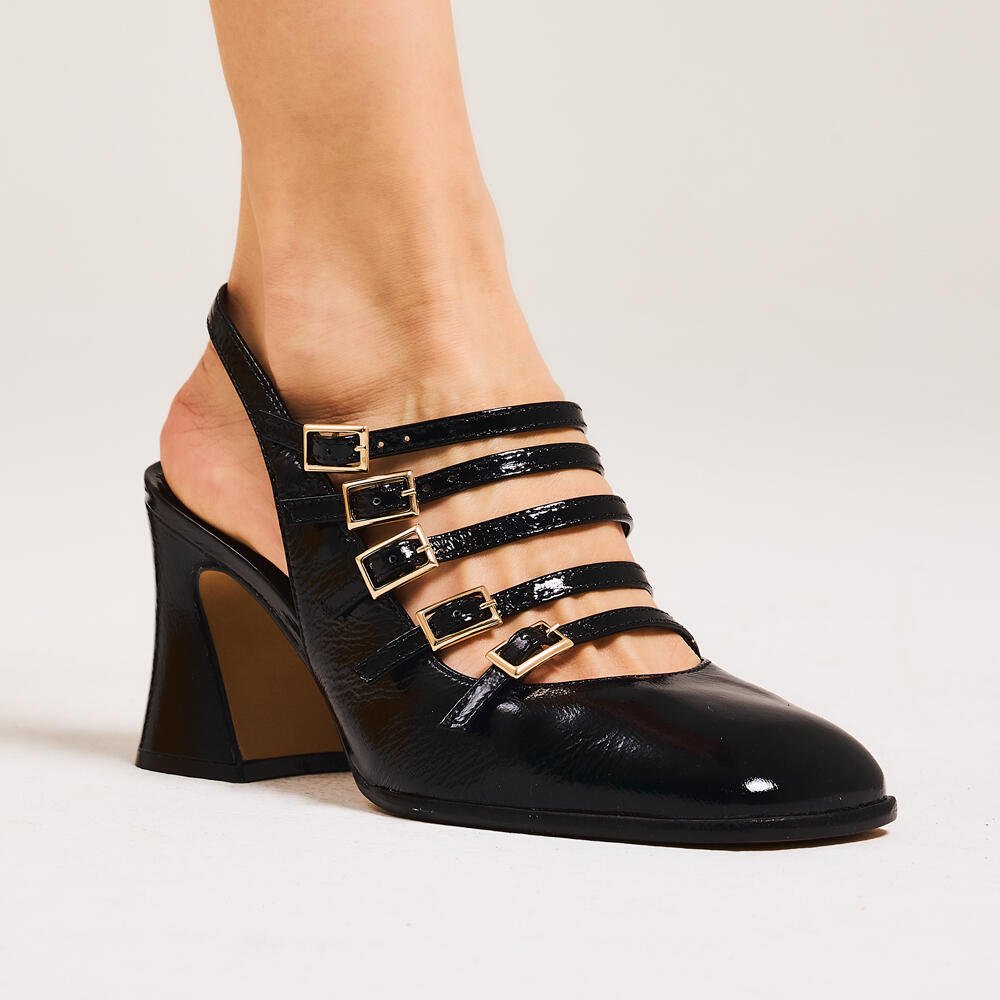 Slingback Couro Preto Salto Médio Cecconello 2883001-1 Preto 2