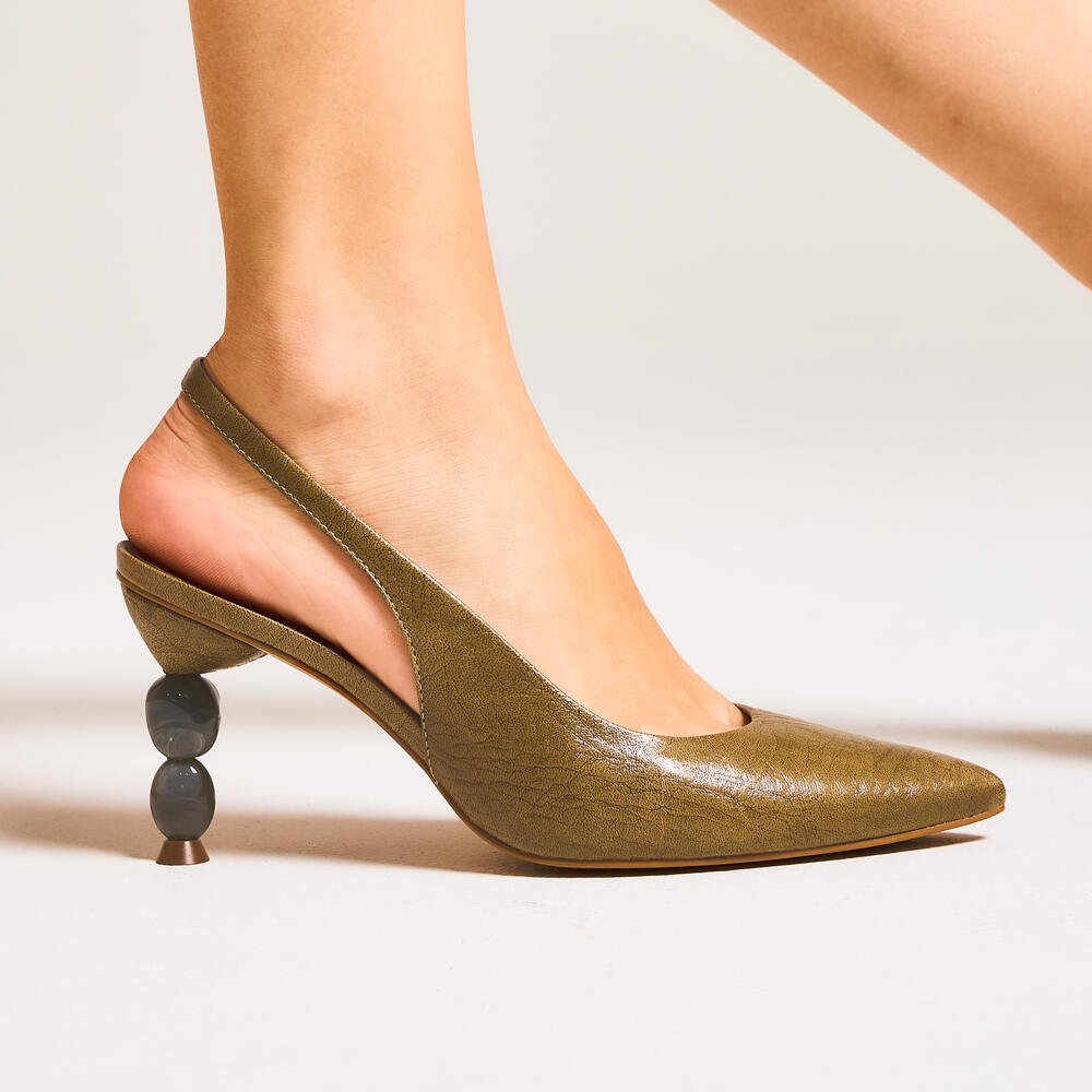 Slingback Couro Verde Salto Médio Cecconello 2935001-1 Verde 2