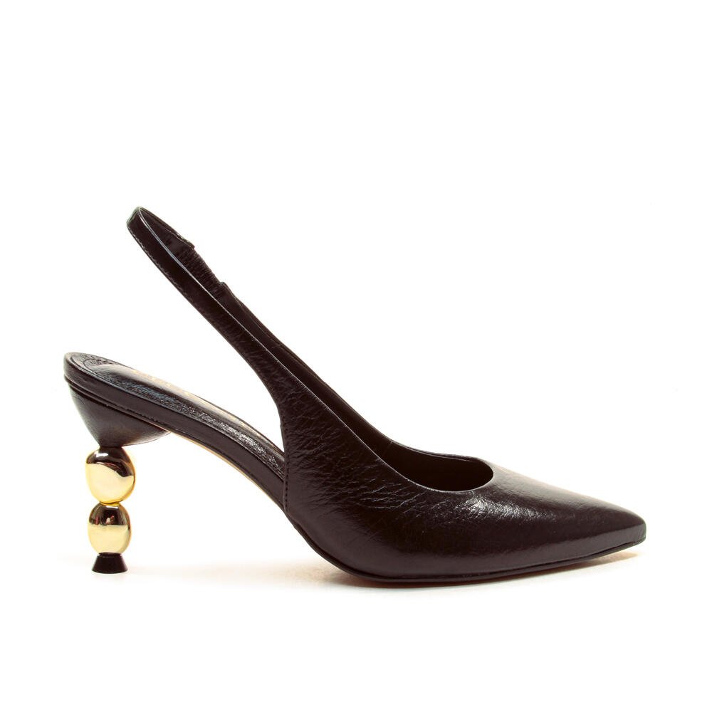 Slingback Couro Preto Salto Médio Cecconello 2935001-3