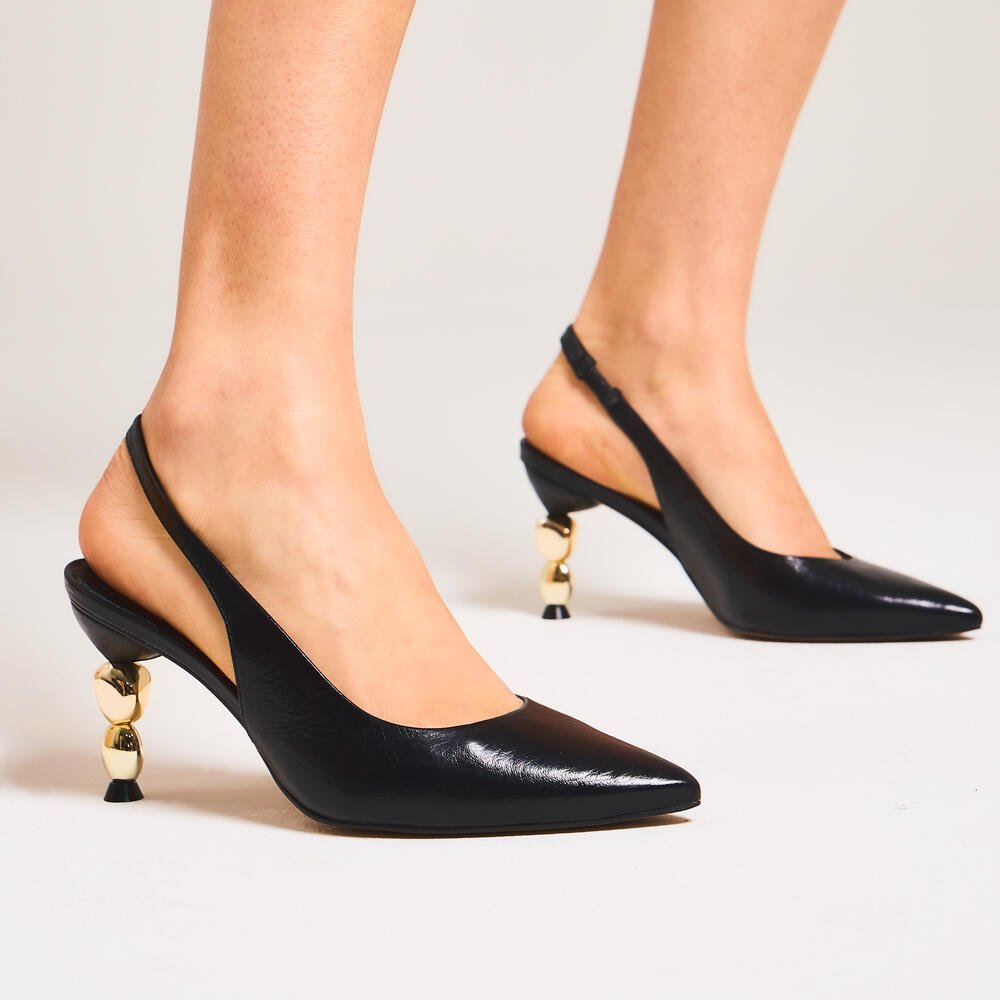 Slingback Couro Preto Salto Médio Cecconello 2935001-3 Preto 2