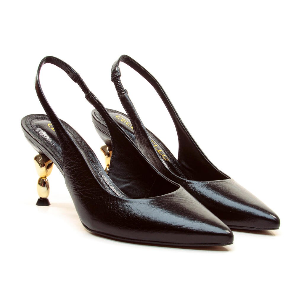 Slingback Couro Preto Salto Médio Cecconello 2935001-3 Preto 5