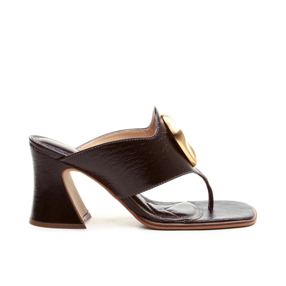 Tamanco Couro Marrom Salto Médio Cecconello 2891002-2