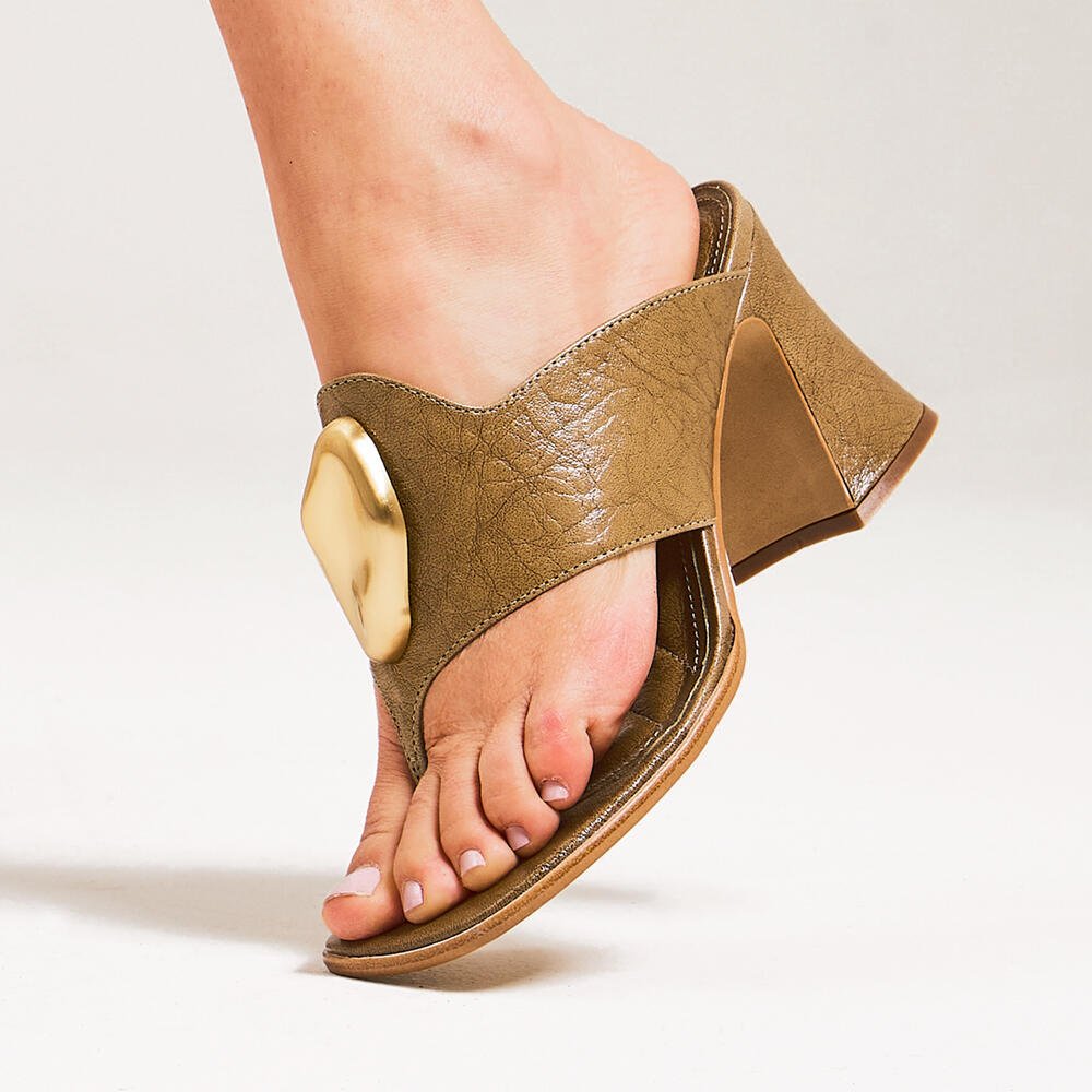 Tamanco Couro Verde Salto Médio Cecconello 2891002-3 Verde 2