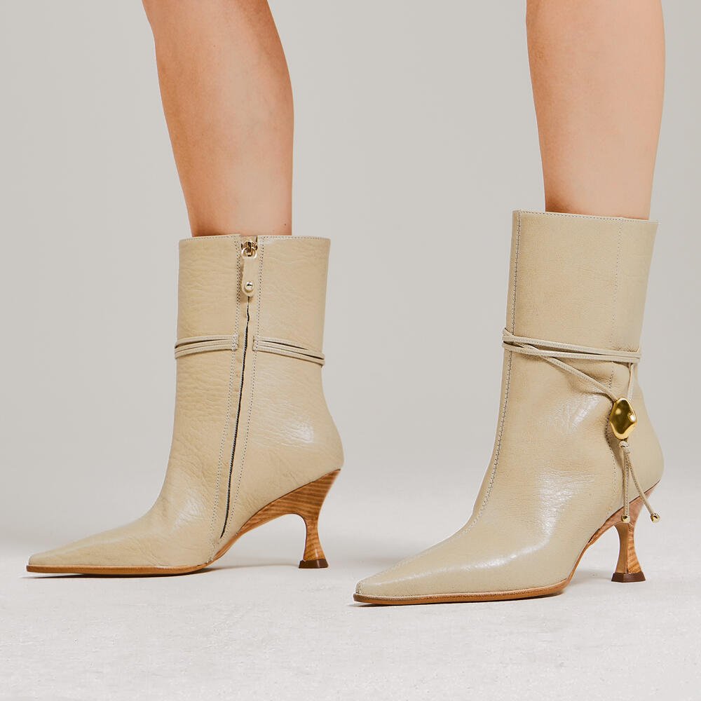 Bota Couro Bege Cano Curto Cecconello 2905004-2 Bege 2