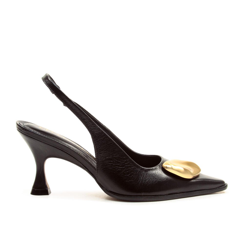 Slingback Couro Preto Salto Médio Cecconello 2905003-1