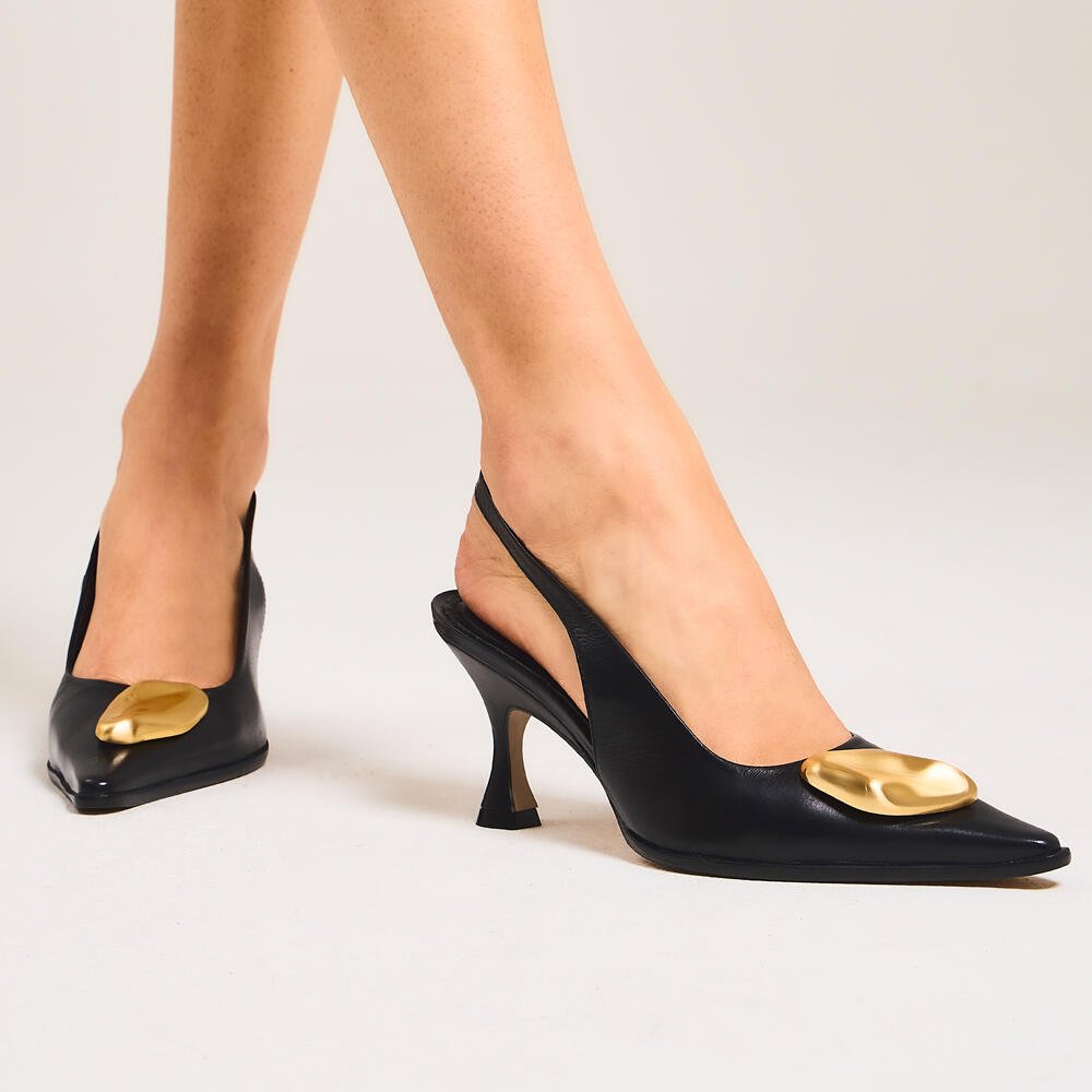 Slingback Couro Preto Salto Médio Cecconello 2905003-1 Preto 2