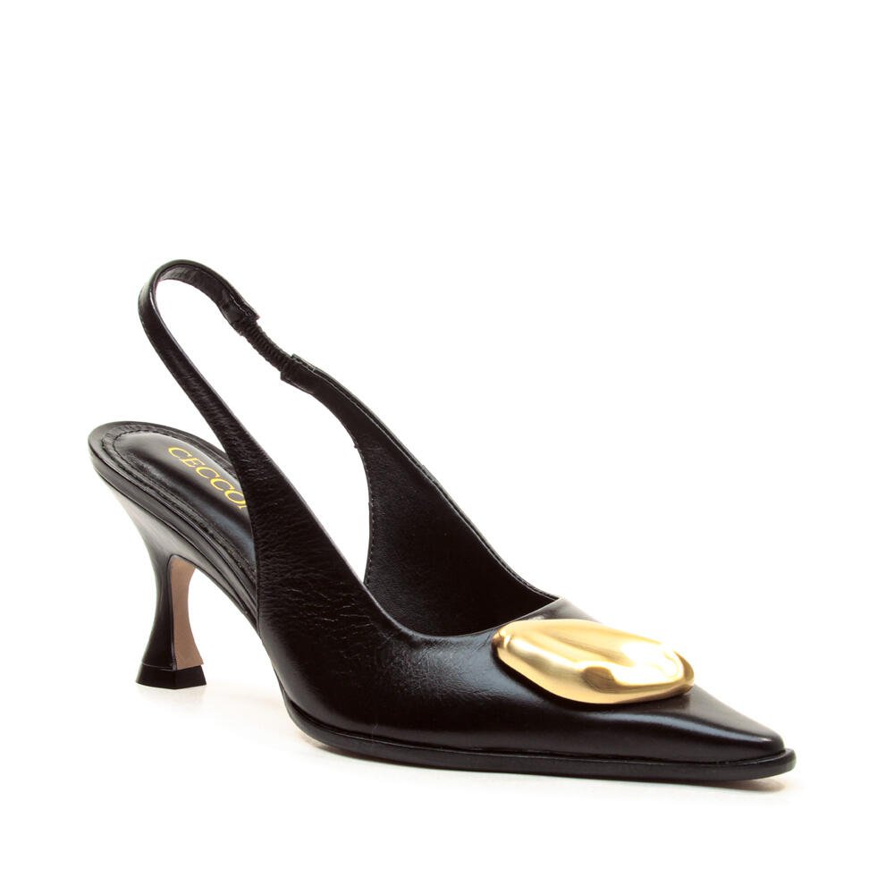 Slingback Couro Preto Salto Médio Cecconello 2905003-1 Preto 3