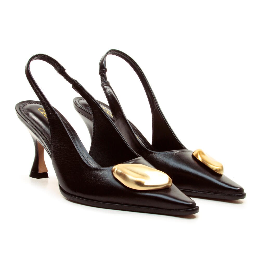 Slingback Couro Preto Salto Médio Cecconello 2905003-1 Preto 5
