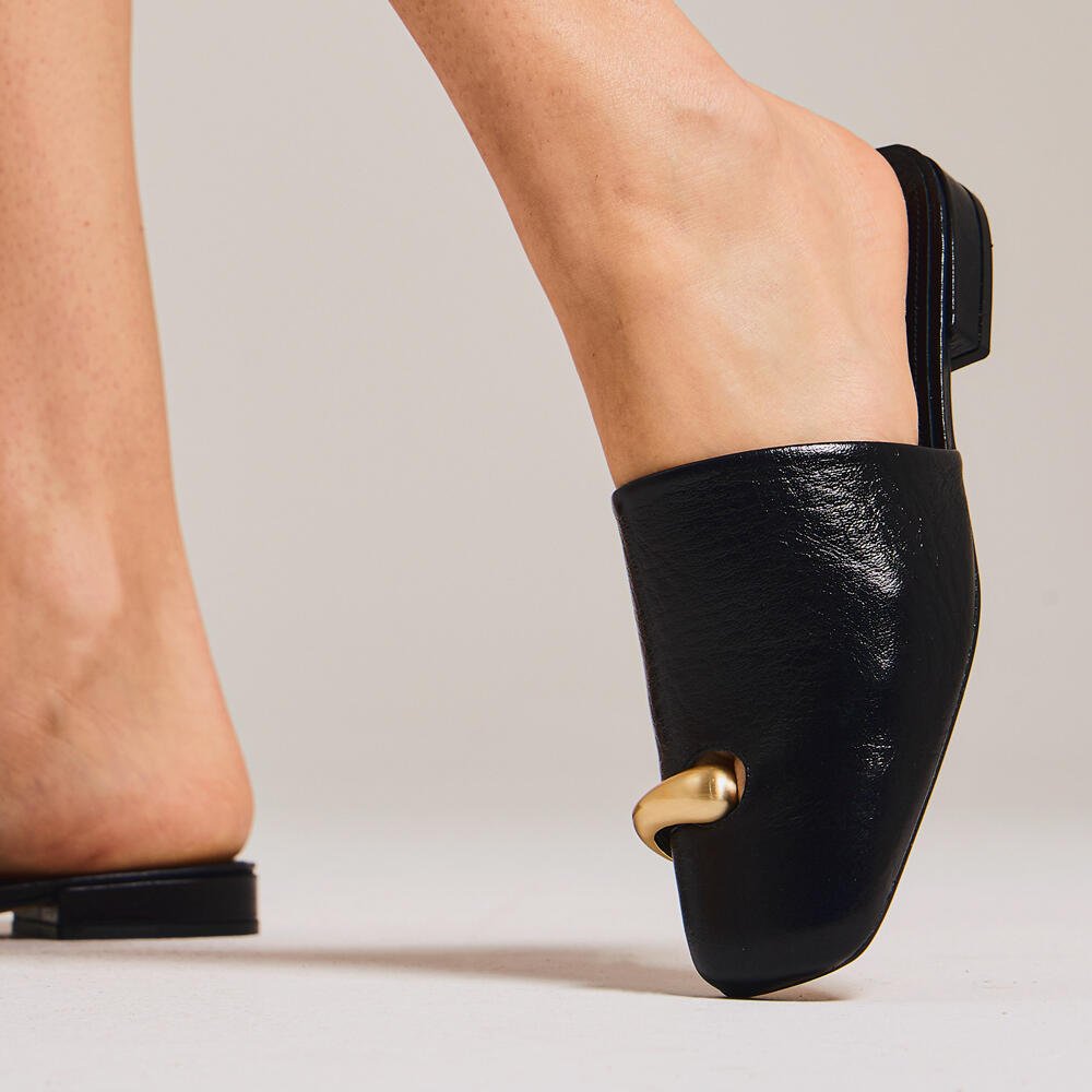 Mule Rasteira Couro Preto Cecconello 2486005-2 Preto 2