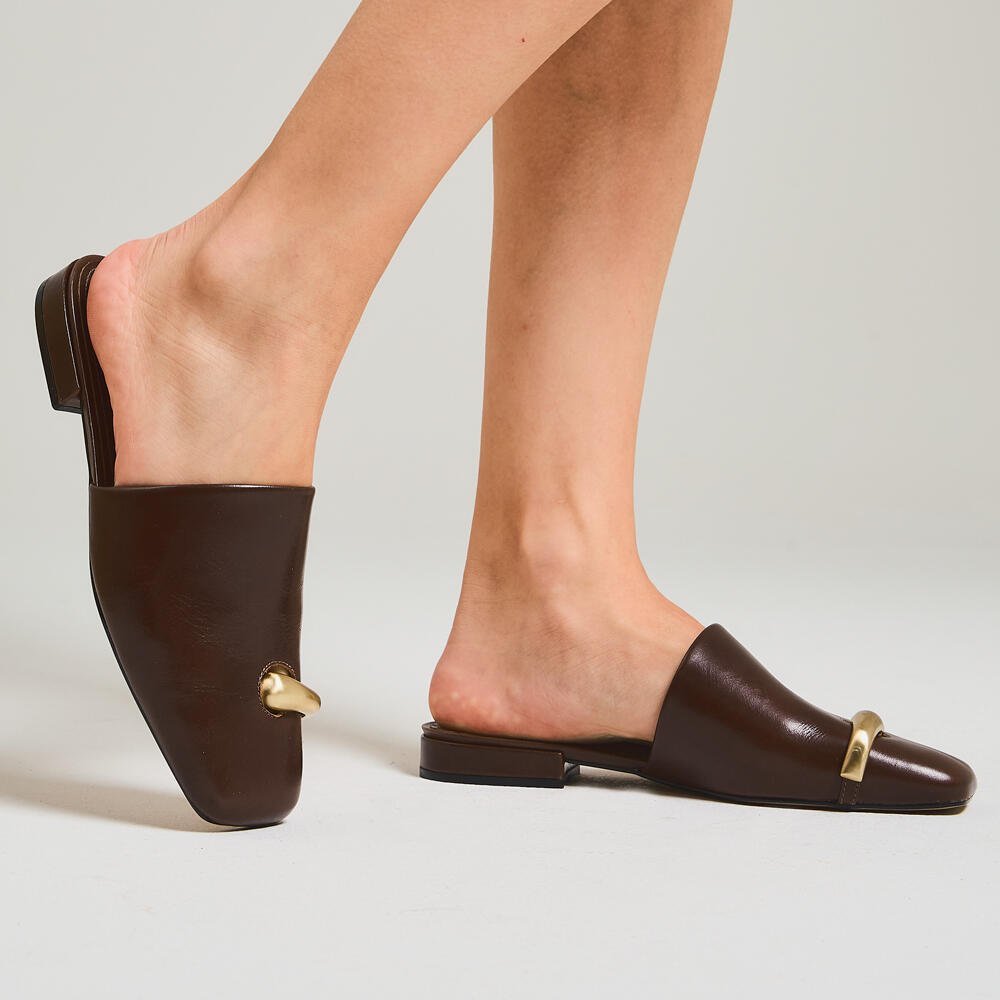 Mule Rasteira Couro Marrom Cecconello 2486005-4 Marrom 2